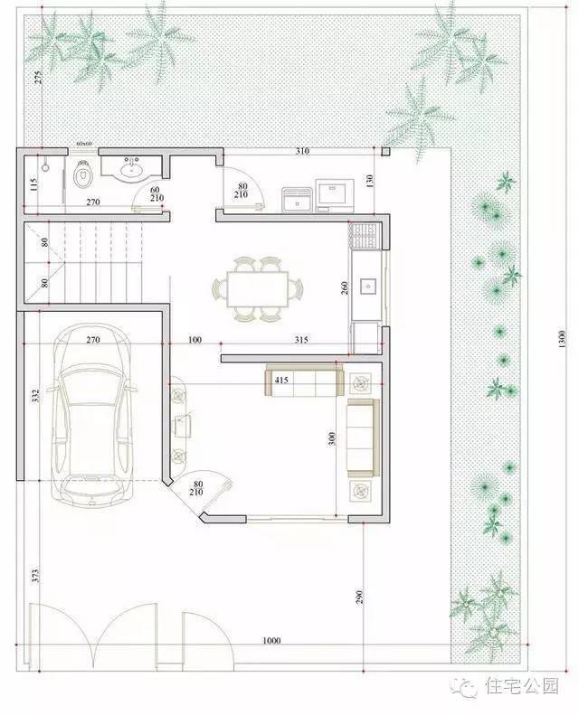 新农村自建房小户型 7米x7米 带庭院布置含平面图