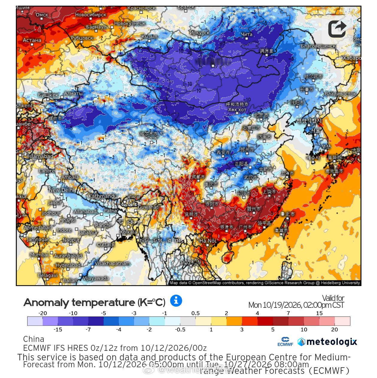 气象观察团预计中旬后期开始，可能会有较强/强冷空气东移南下影响我国中东部地区，