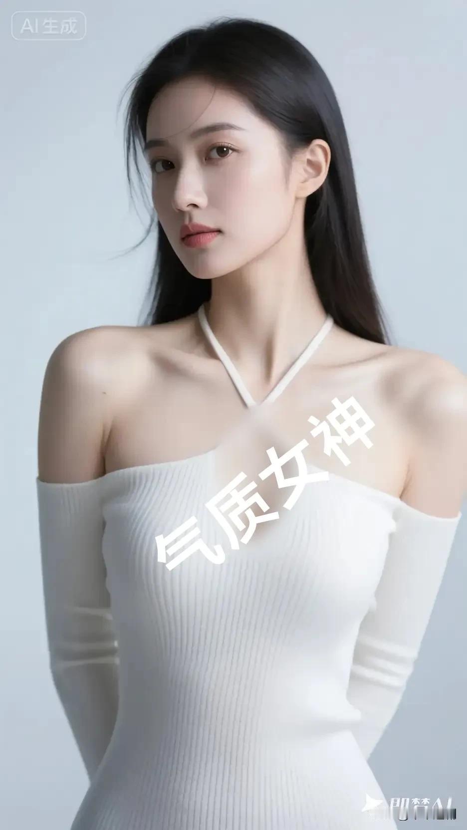 白裙裹着清浅的柔，颈间细带牵起冷调里的软，发丝轻晃时，连空气都浸了温雅。女性气