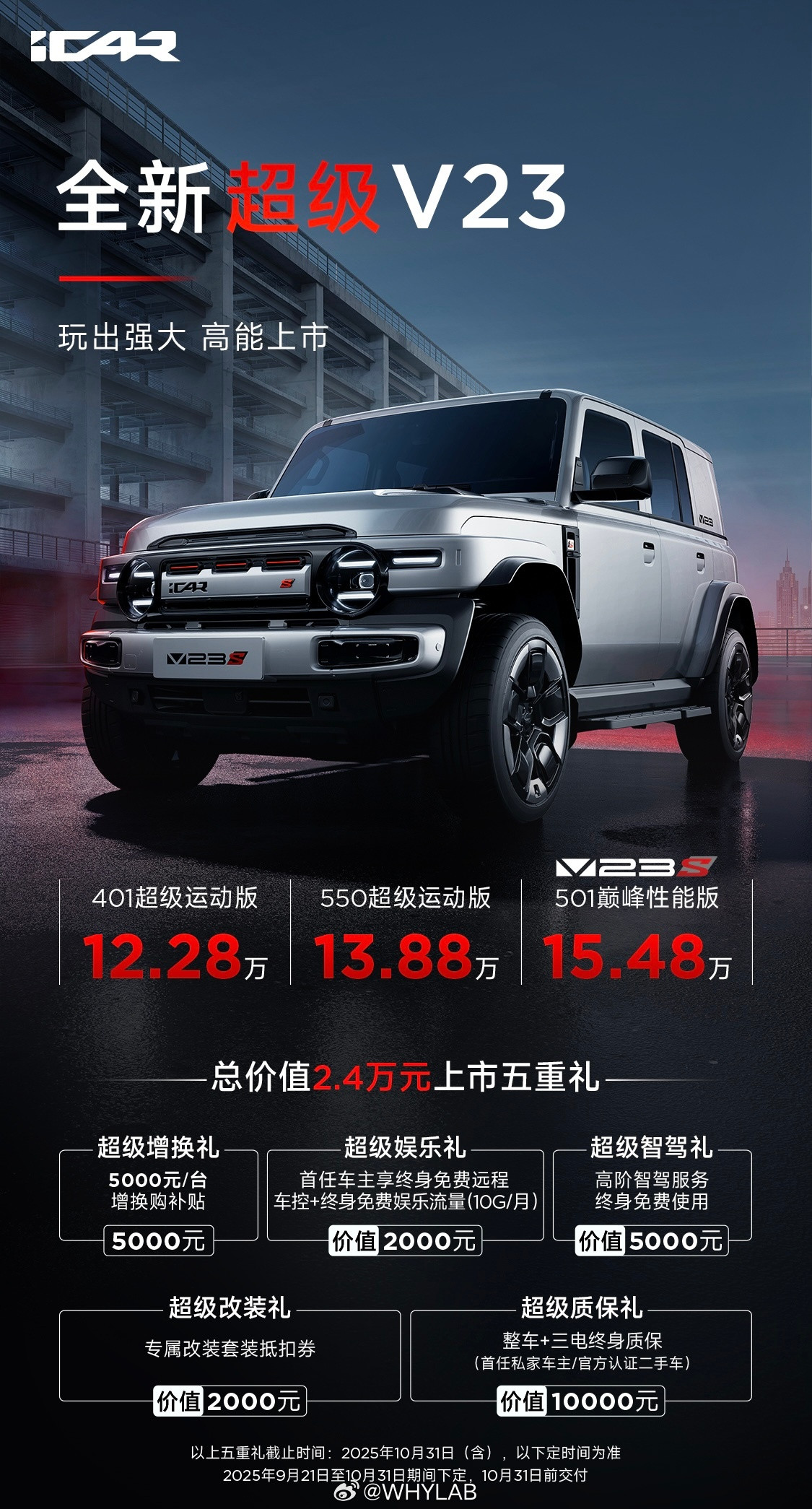 奇瑞iCAR全新超级V23发布，浙赛最速方盒子，创下最快登顶沙漠珠峰吉尼斯