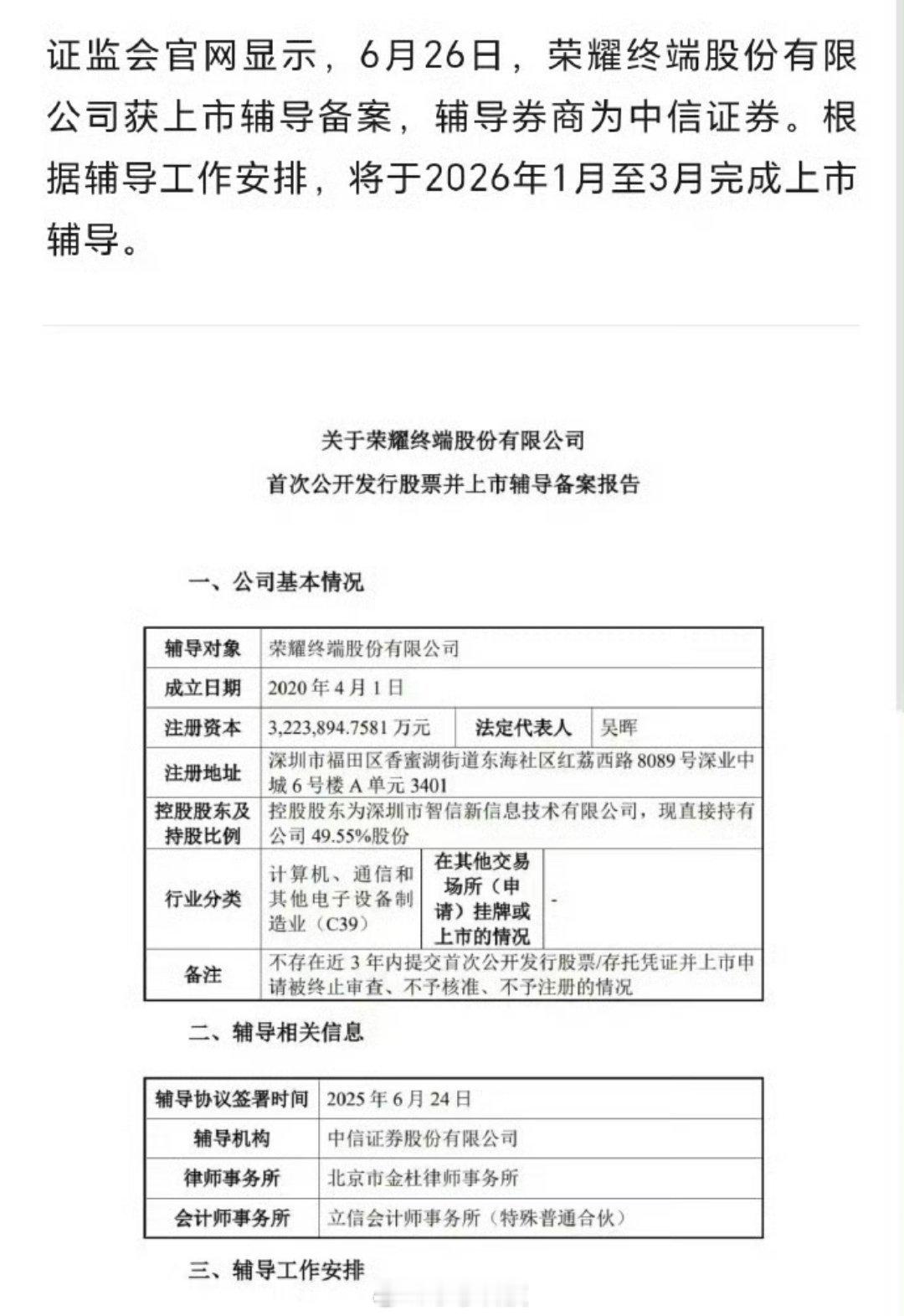 荣耀准备上市了，筹备中[doge]​​​