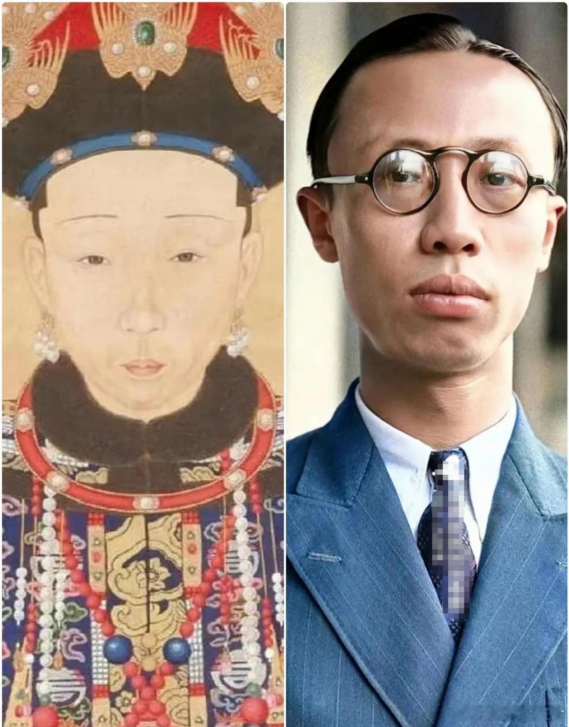 满清的基因遗传，到底有多强？看看大清皇族的“胬嘴”遗传特征。左边是令妃，右边是溥