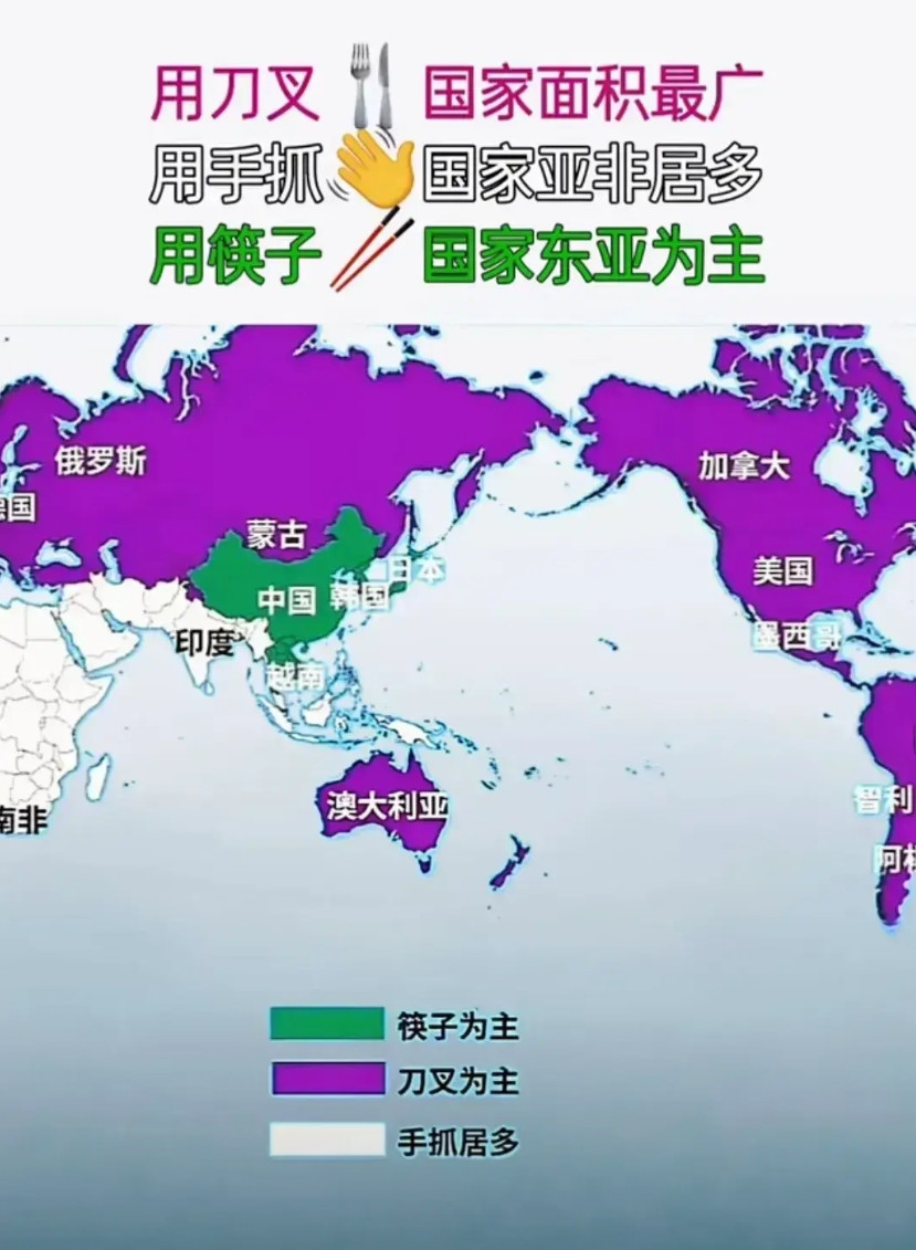 原来，世界上拿筷子吃饭的国家并不多，主要分布在东亚，中国，日本，韩国，越南，新加