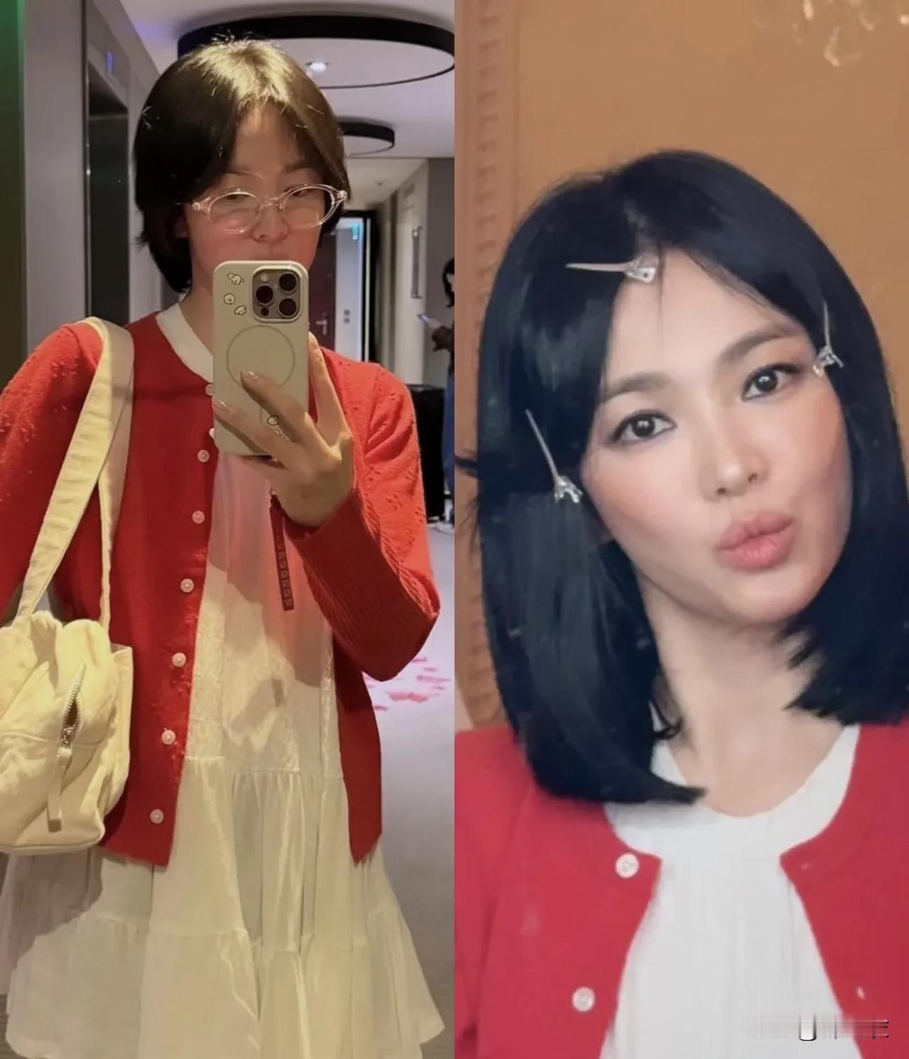 先不说宋慧乔这个妆容穿戴啥的确实显老，不过大家也不是没看过她年轻时候，浪漫满屋蓝