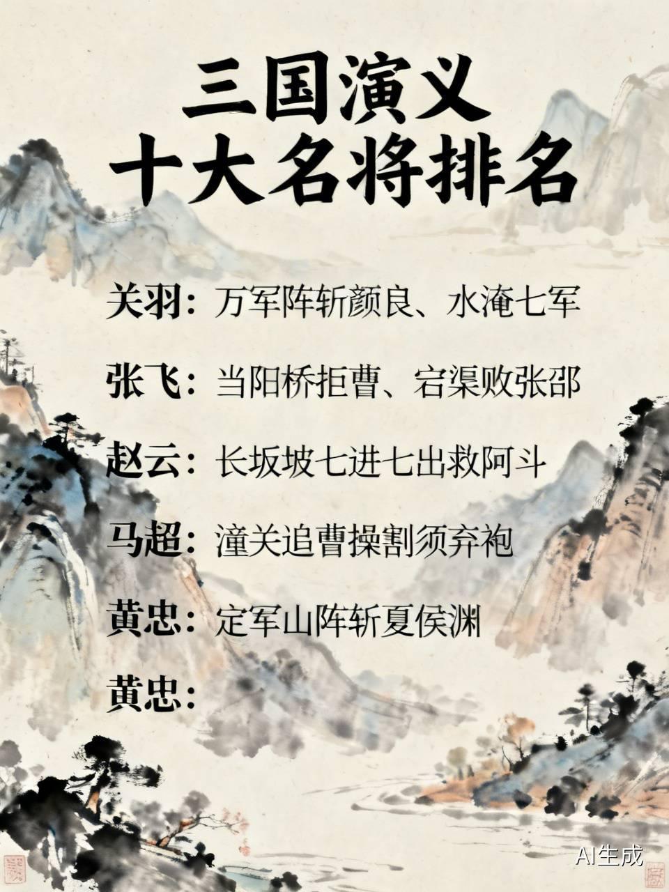 《三国演义》里十大名将排名结合民间流传度与实际战绩排序，前两位基