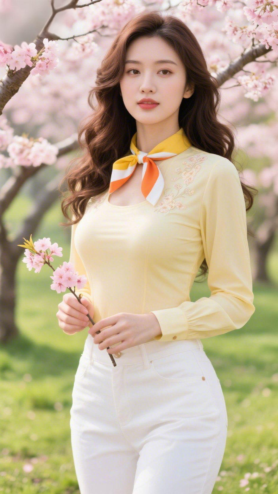 春日樱园晴光万里碧空高，新茵铺地青无际，万树繁樱绽芳韶。暖日临空