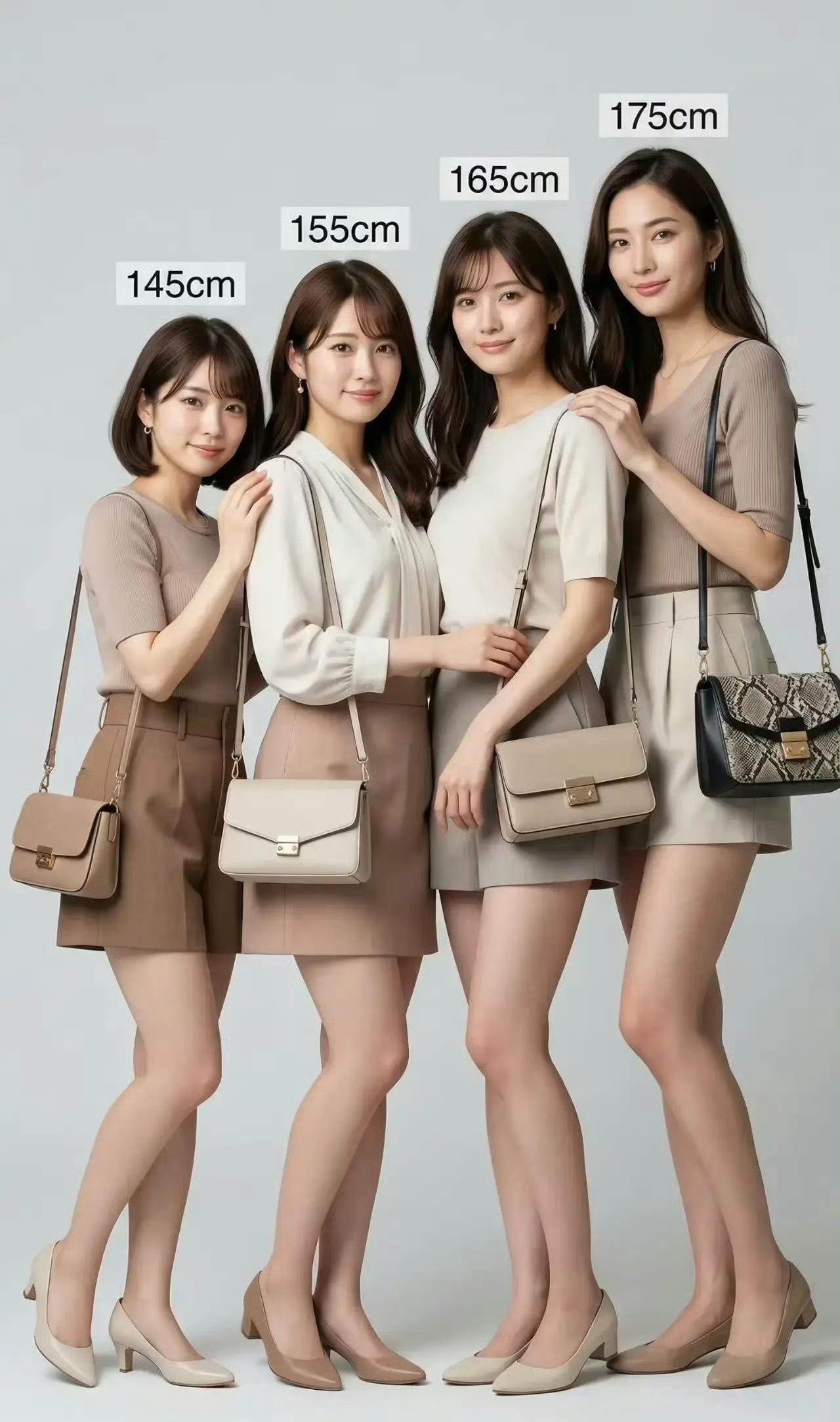 145cm：别看我矮，气场两米八！高跟鞋一穿，包包一挎，精致暴击！155cm