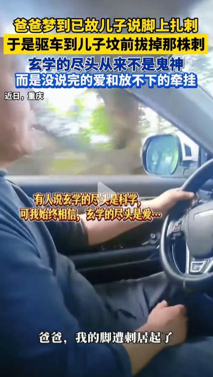 爸爸梦到已故儿子说脚上扎刺，于是驱车到儿子坟前，真发现长了一株带刺的植物，爸爸连