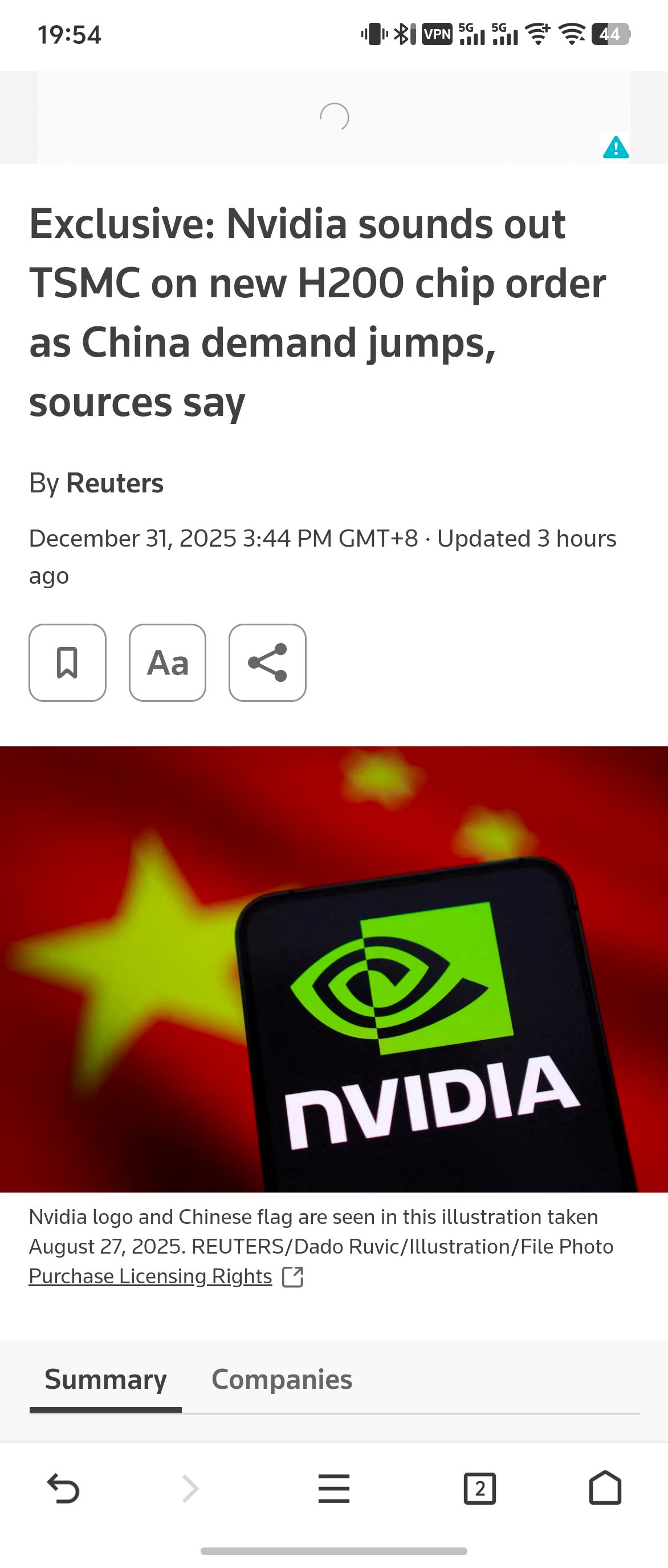 路透社：英伟达已经向台积电紧急下单增产H200芯片，因为中国市场的需求激增。