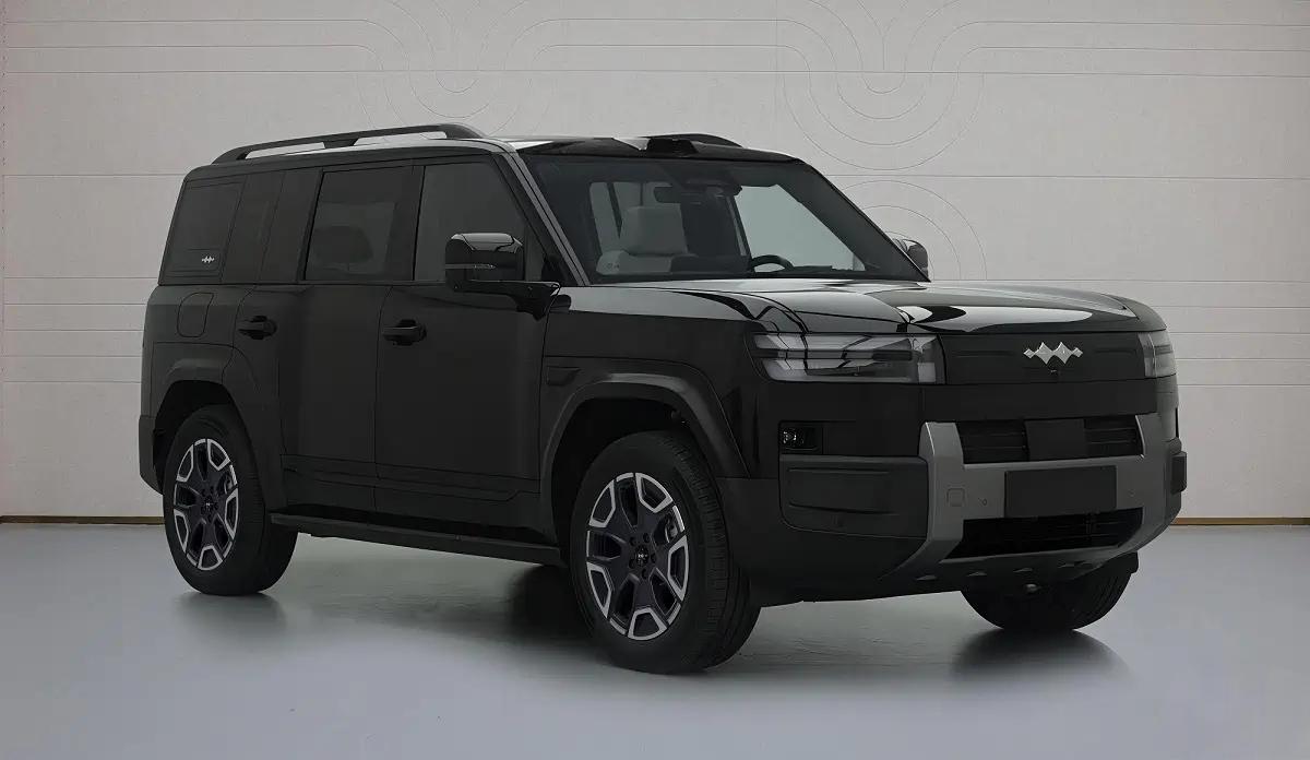 比亚迪方程豹钛7纯电版申报图外观上，前脸封闭式纯黑双层LED大灯，上