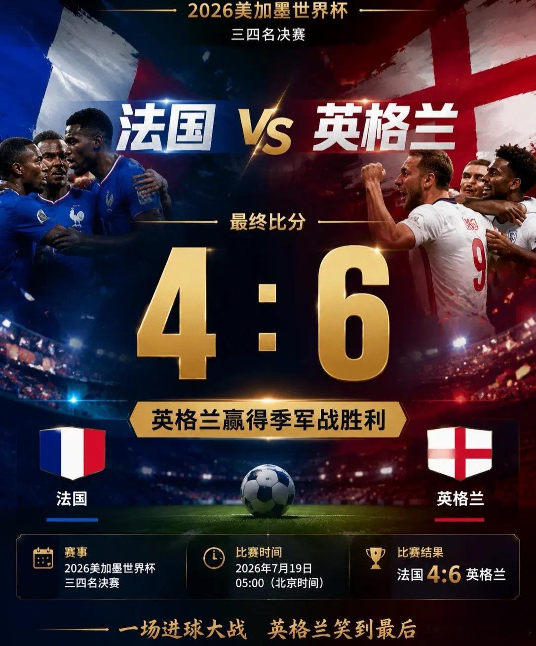 法国4比6英格兰姆巴佩这场十球对决跌宕起伏，萨卡上演帽子戏法居功至伟，赖斯传