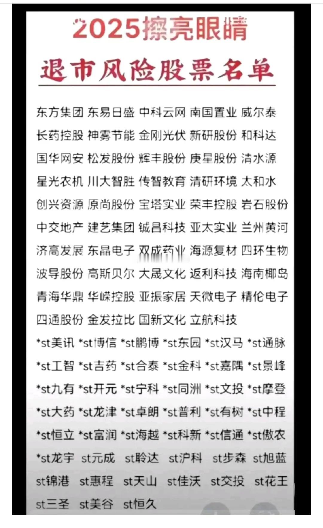 下面是2025年有退市风险的一些股票供大家参考一下。当时开户的那一刻就提醒我们