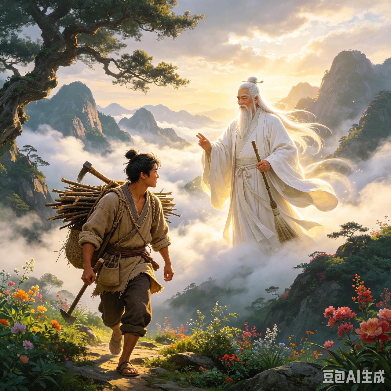 从前有对母子，儿子每天天不亮就进山砍柴，挑到集市上，一担柴可换回二斤米。娘俩就靠