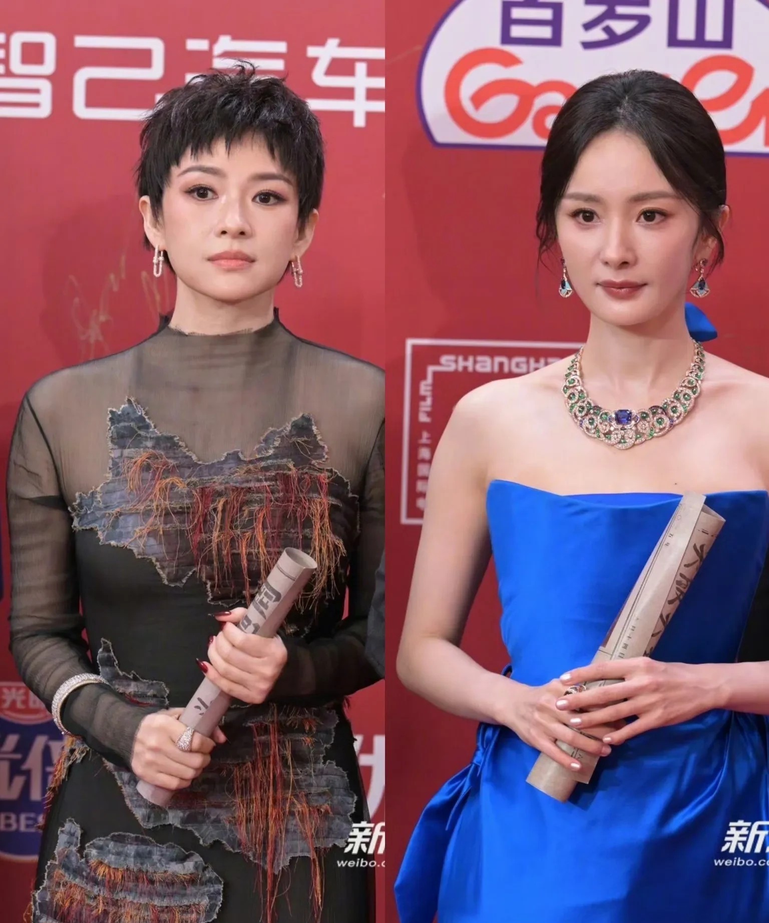 46岁的章子怡和38岁的杨幂，为宣传电影《酱园弄》一起走上上影节红毯，来看看谁的