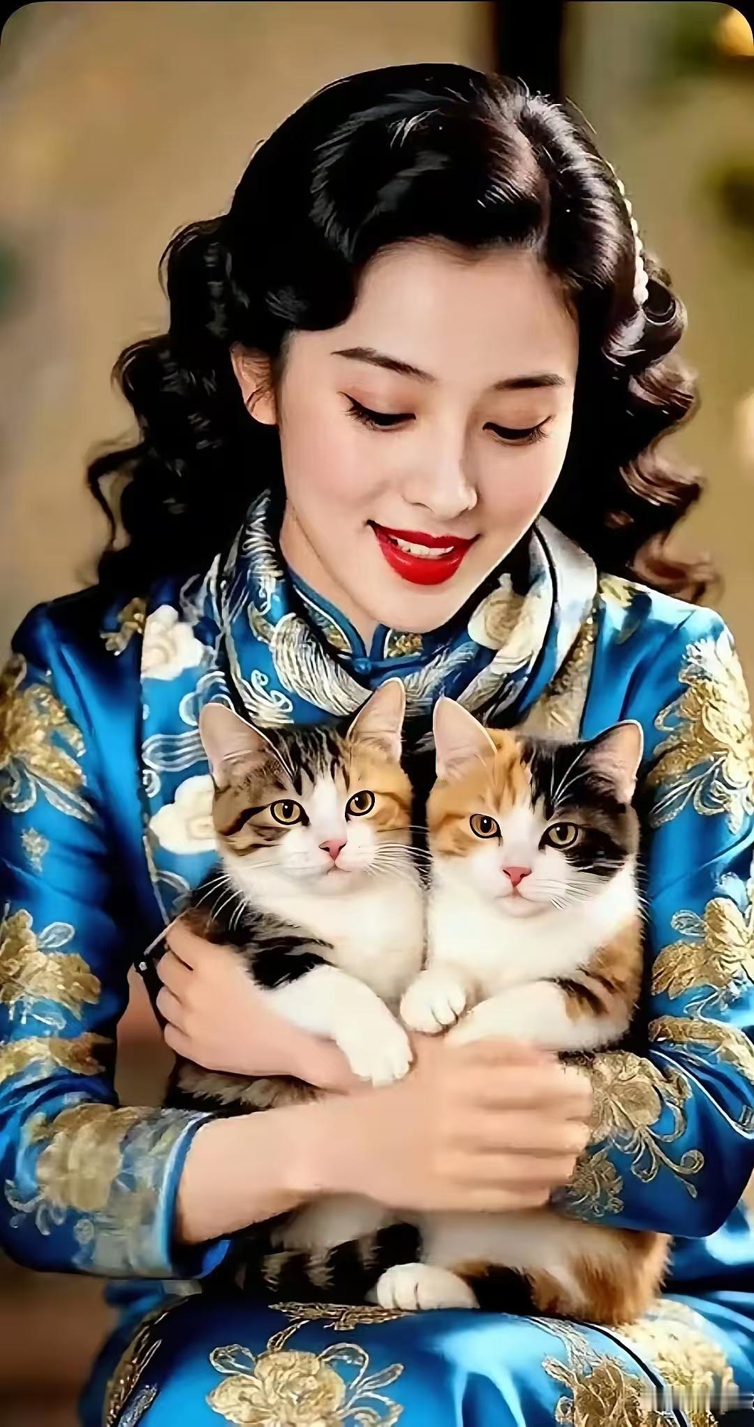 天净沙·旗袍抱猫佳人旗袍娇影雍容，小猫双侣情浓。雅趣盈盈意融。相偎情重，