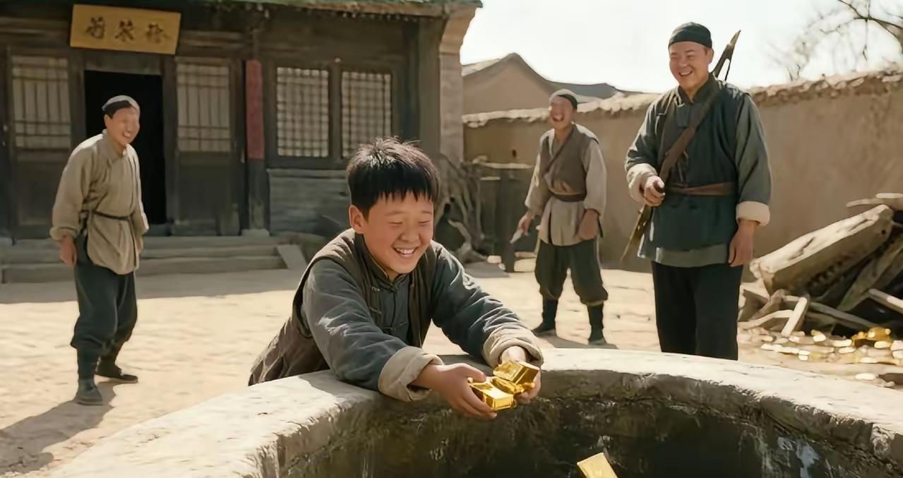 地主家傻儿子每天往井里扔金条，长工们笑他败家，土匪进村那天把家抄空了，傻儿子指着