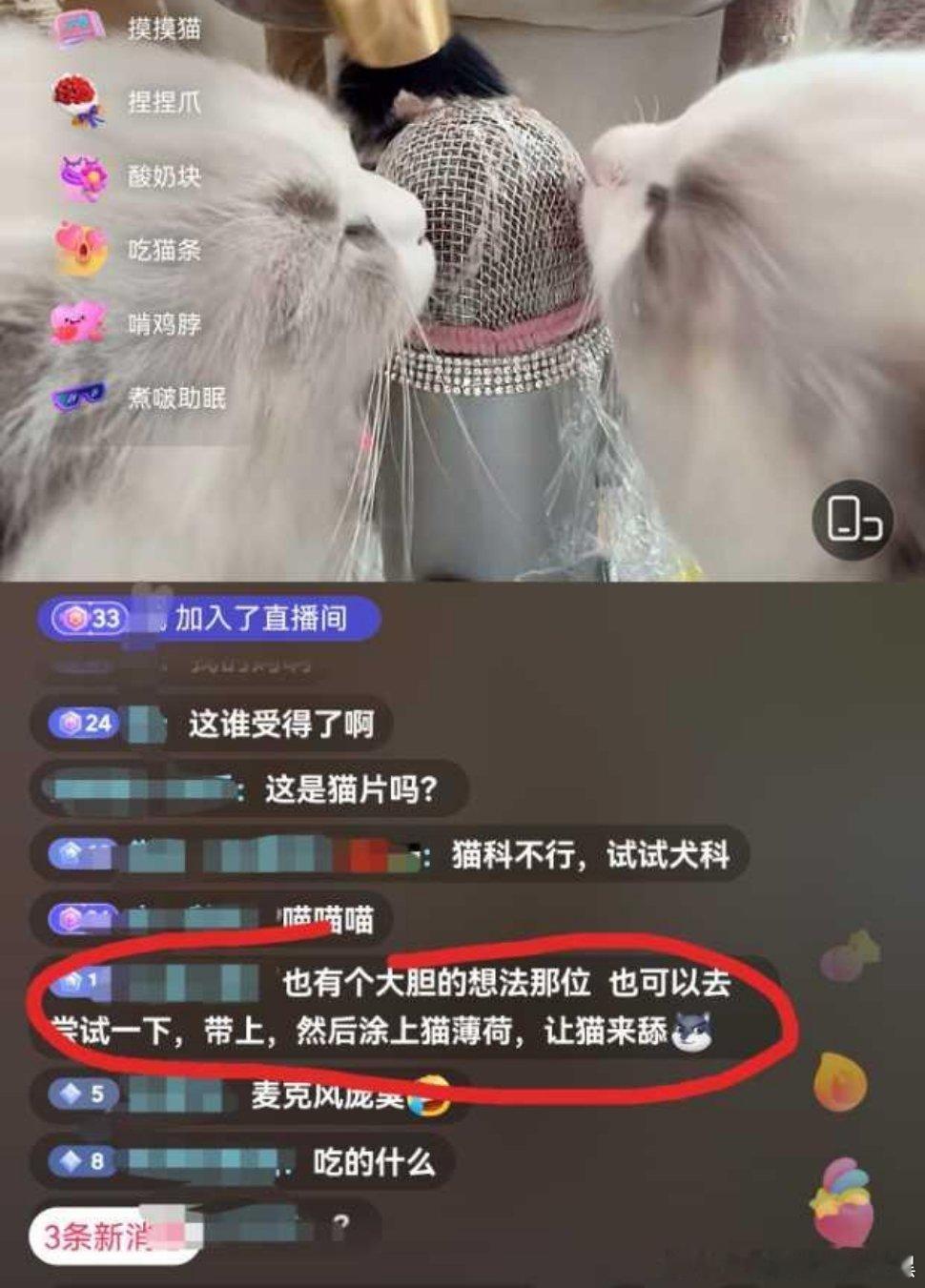 原直啵间是把猫零食涂在话筒上让猫舔，感觉原视频和评论都好恶