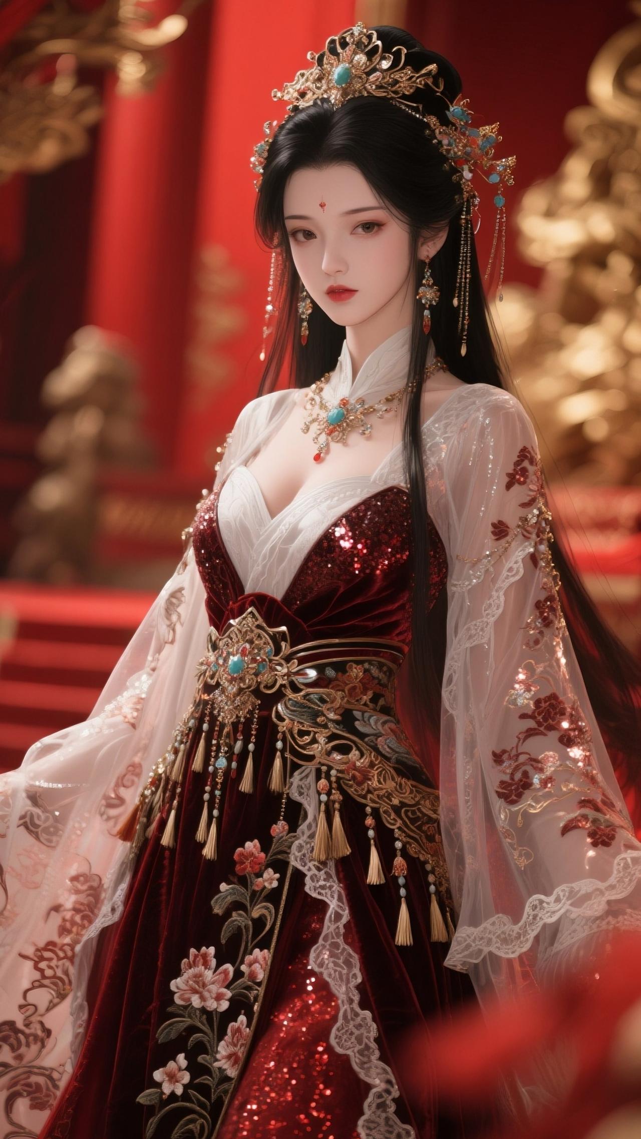 穿越千年的古典美人，红衣华服，惊艳绝伦！看看你收藏的绝美壁纸古典国风美人古典