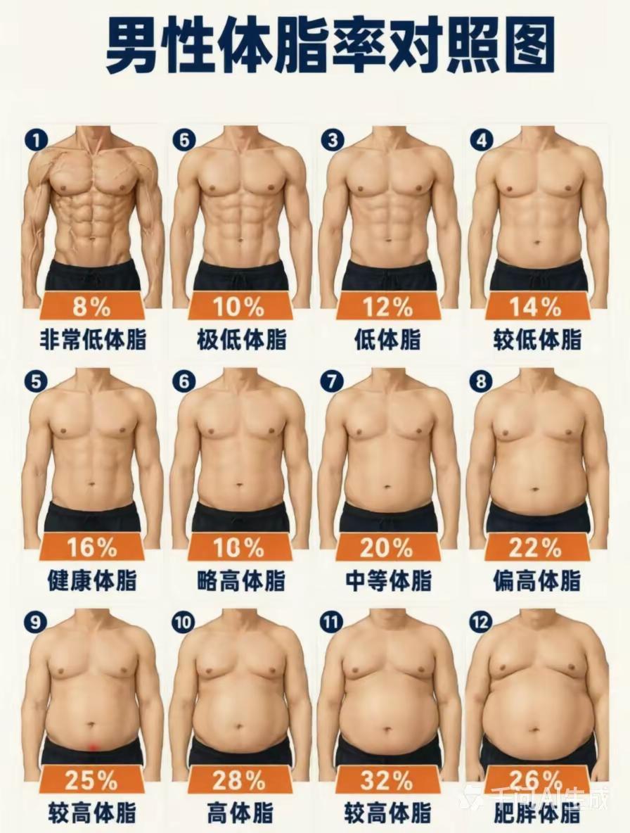 男性体脂率对照图（请收藏）健身科普体脂率科学增肌减脂如何有效减脂降低体脂率