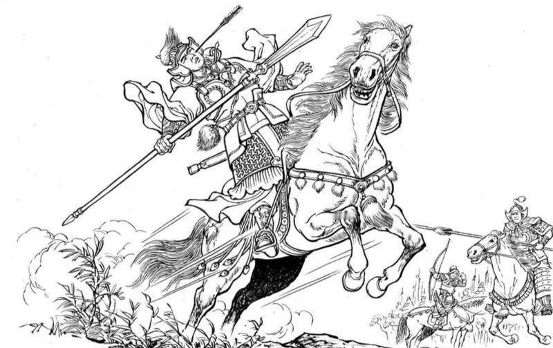 一箭中面颊，一枪中咽喉梁山征方腊，常州城外混战。金节不愿力战而走，韩滔追赶，