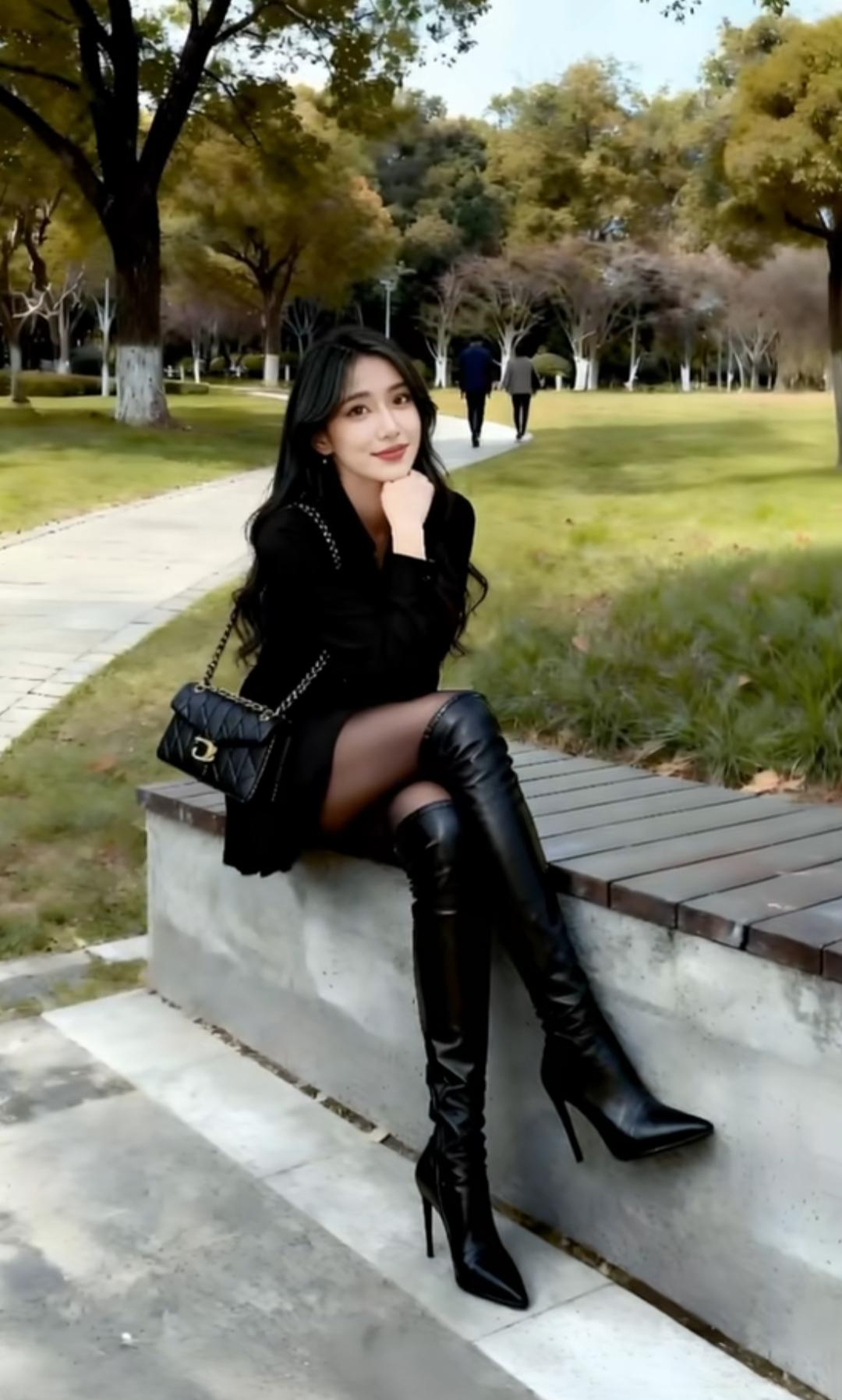 不得不说穿细高跟长筒靴走路是真的有点累人，但也确实感受到吸引了不少路人的欣赏眼光