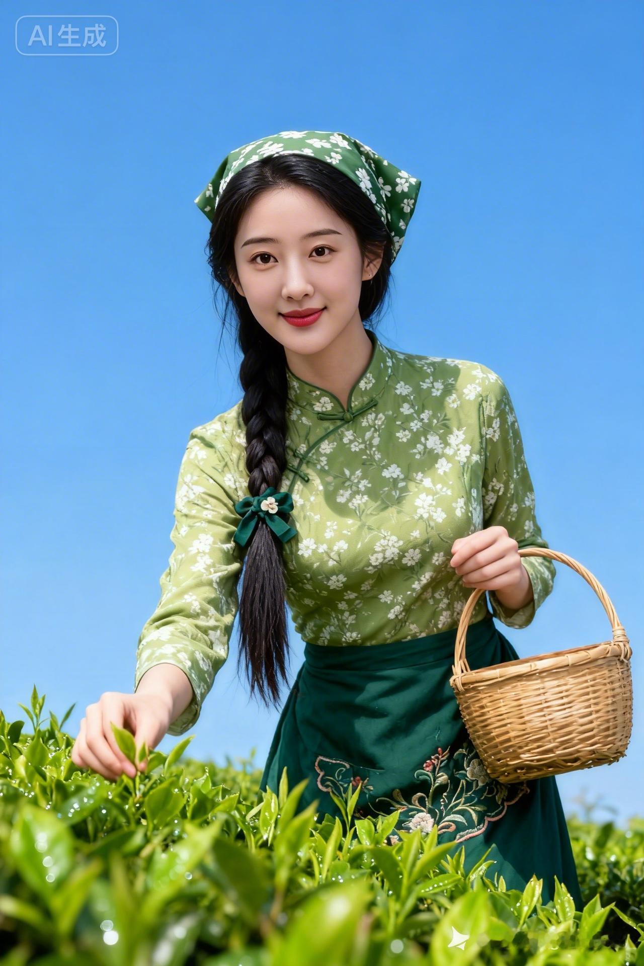 茶园里的少女，采摘春天的味道🌿💚