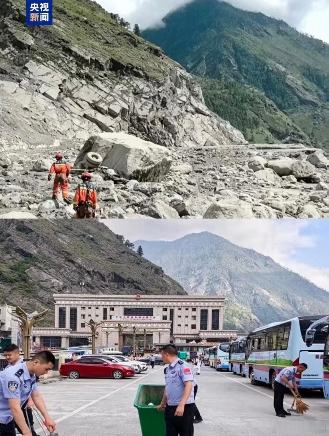 吉隆灾区，同角度对比:​​​
