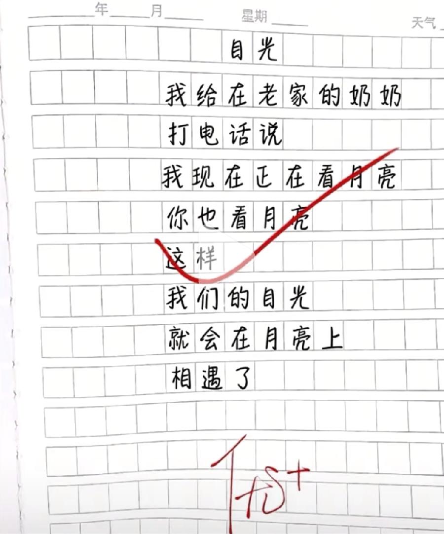  破防了！小学生作文《目光》火了，一句“我们的目光在月亮上相遇”看哭10万人