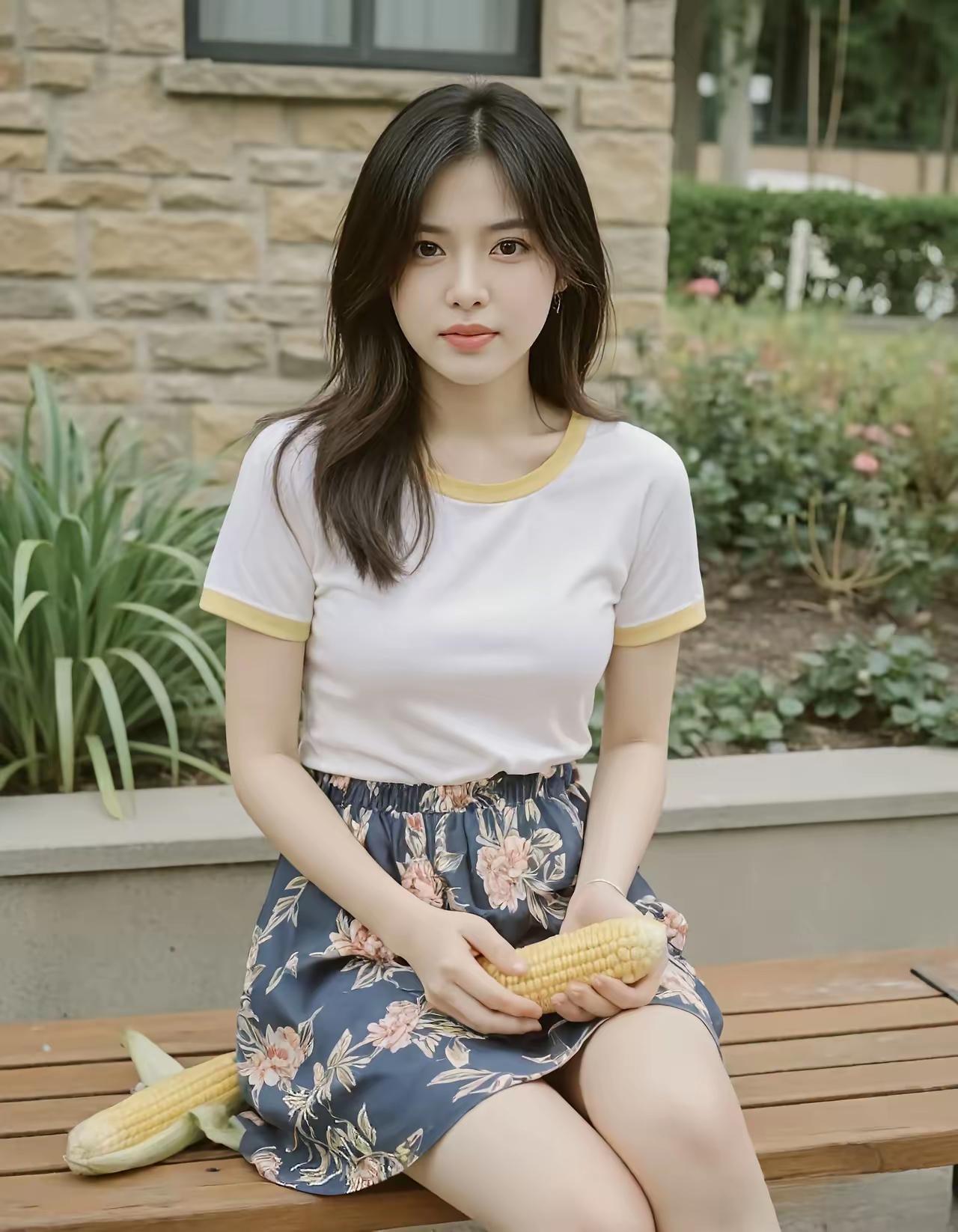 玉手捧玉米，芳心似玉人。