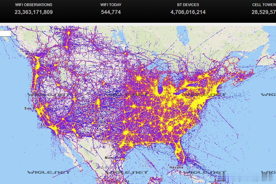 这（WiGLE.net）是全球最大的无线网络映射数据库。这网站收集了全世界用户上