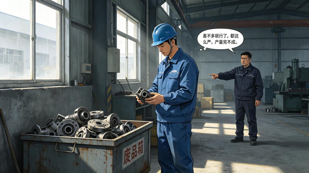 车间有个废品箱，专扔不合格零件。新来的质检员小李很较真，每天能挑出一大箱。组