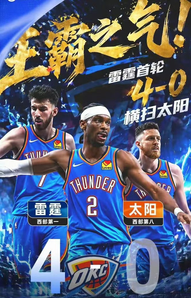 服了！雷霆4-0剃头太阳！SGA就是现役第一分卫，杰伦格林这表现还敢叫...