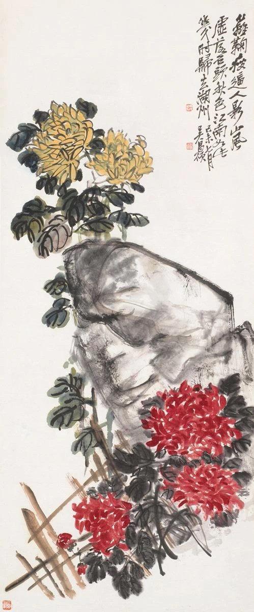 🌼看吴昌硕画菊哪是简单的描摹？分明是把石鼓文的笔力狠狠揉进了花瓣里