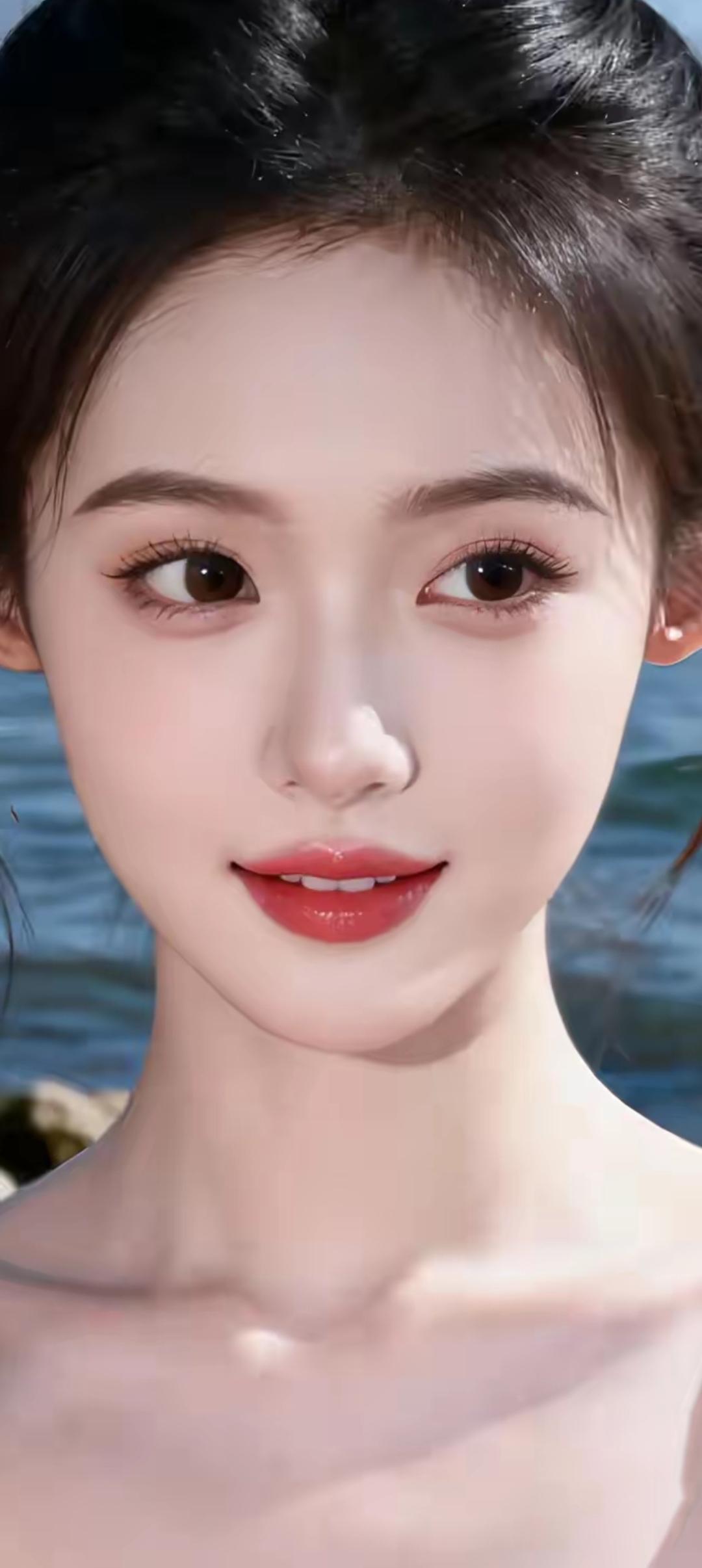 清新自然的海边自拍，阳光下的甜美笑容