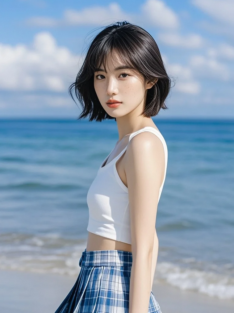 海畔流光，映照佳人如梦芳华