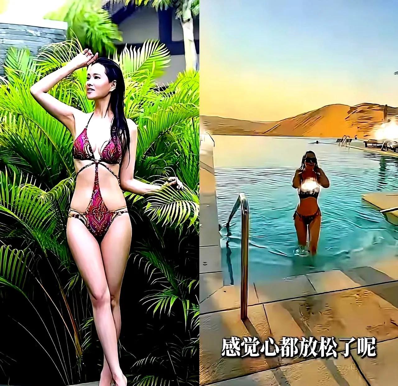 迪拜海滩，路人手机怼脸拍。57岁的伊能静，苹果肌在反光，脚踝有点浮。和工作室发