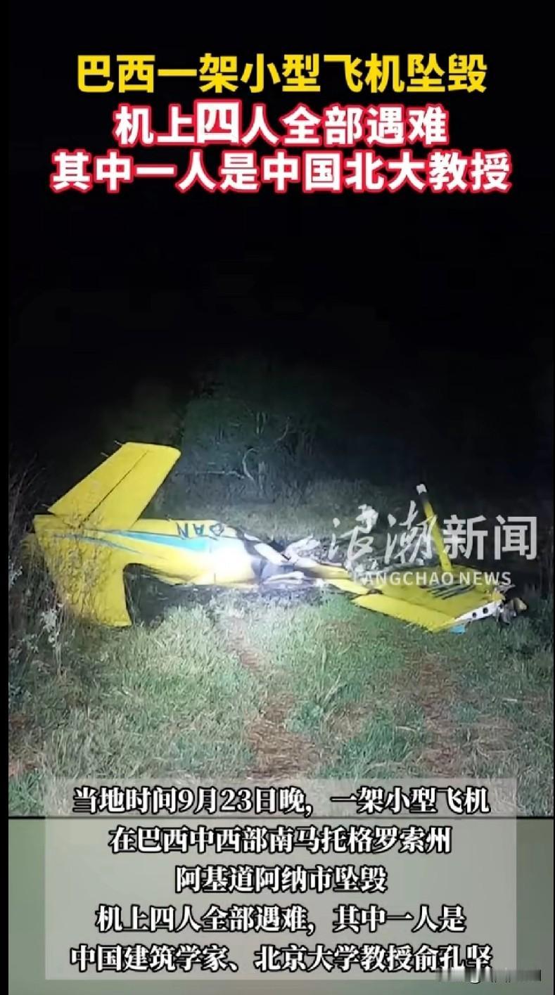 “太痛心了家人们！巴西一架小型飞机坠毁，机上四人全部遇难，其中还有咱北大的建筑学