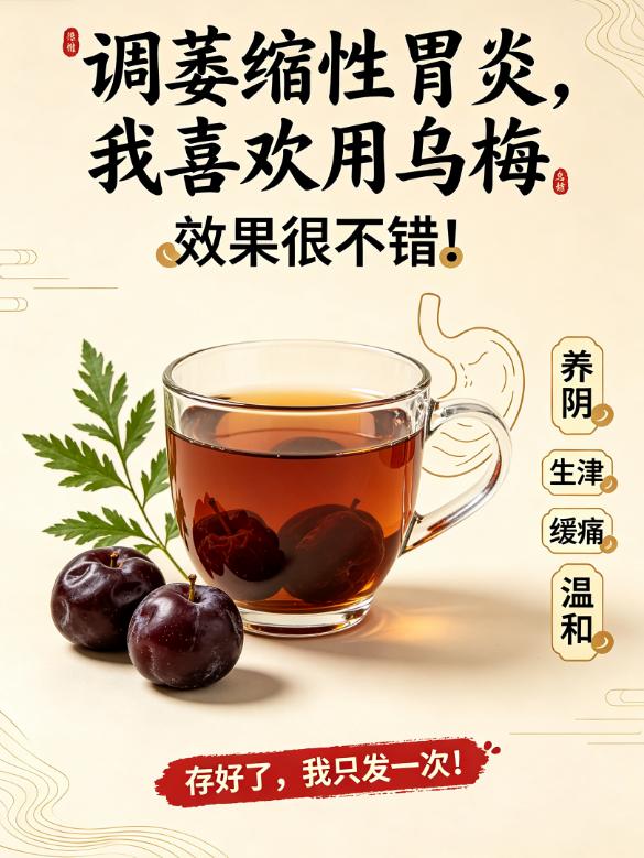 调萎缩性胃炎，我喜欢用乌梅，效果很不错！存好了，我只发一次！中药里头，有一味药