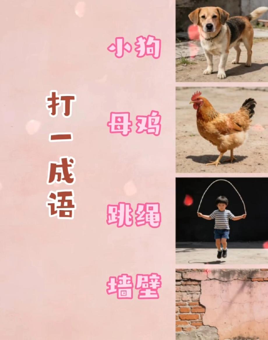 看到小狗母鸡跳绳墙壁，我赌你猜不出这个成语！谁能秒答？