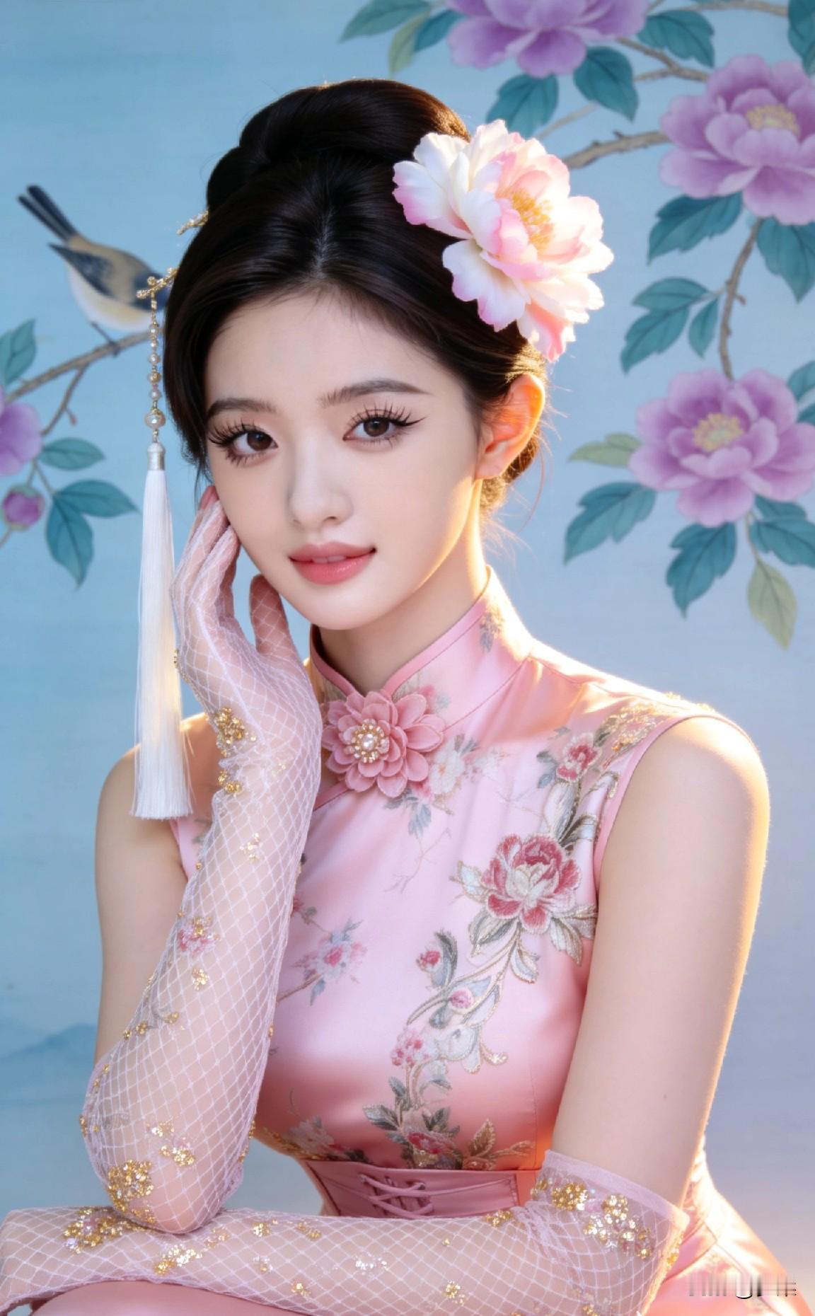 女生穿旗袍可以有多好看?一袭粉韵旗袍，绣尽温婉风华，东方雅致韵味尽数绽放✨江南风