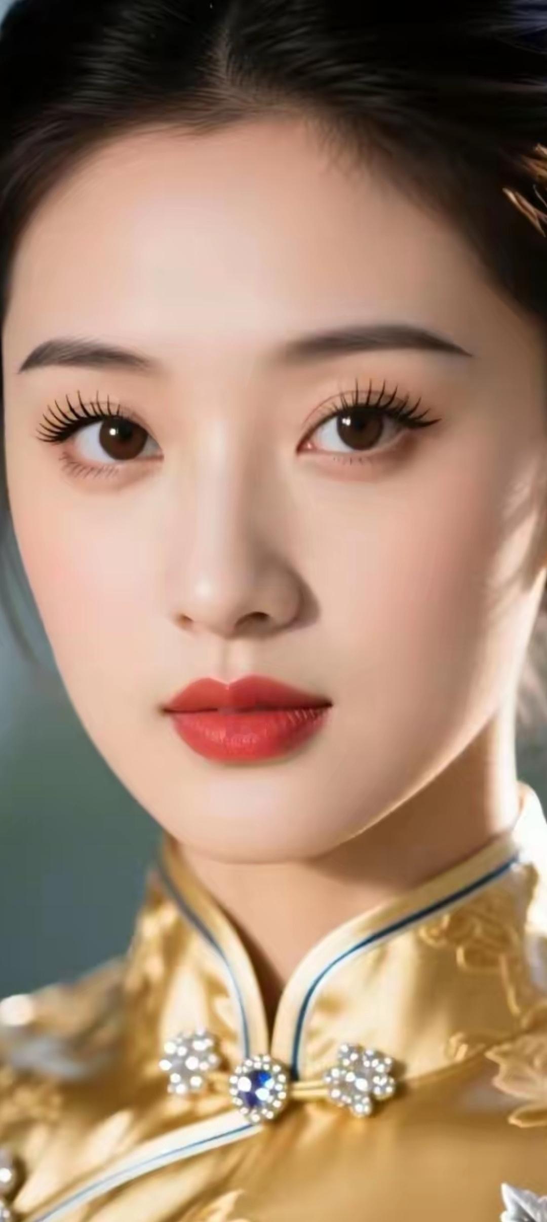 东方美人，红唇金衣，古典优雅