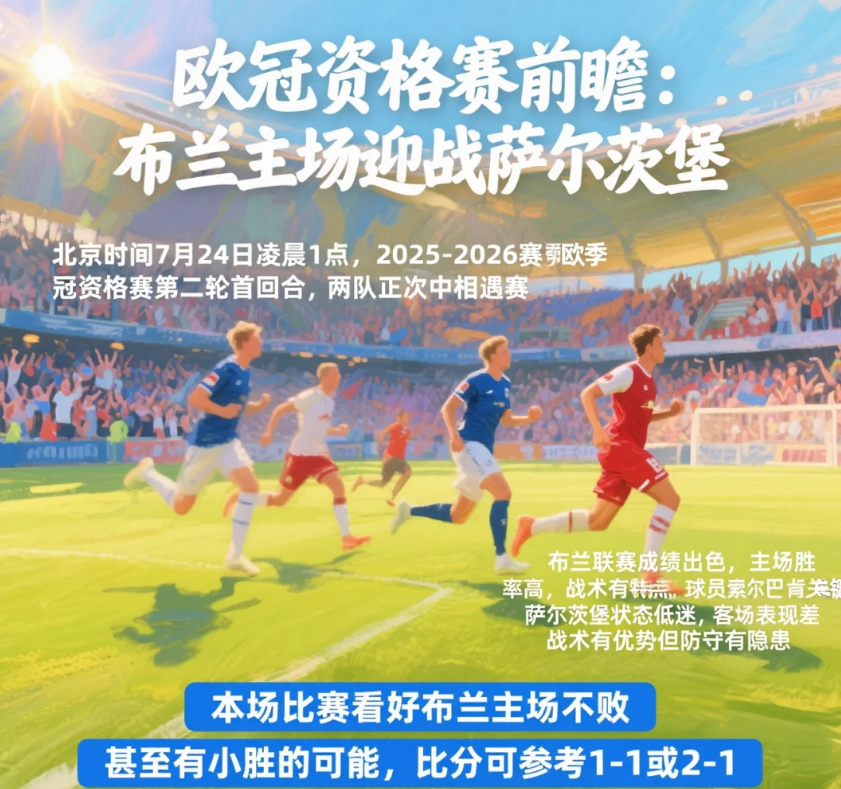 欧冠资格赛前瞻：布兰主场迎战萨尔茨堡北京时间7月24日凌晨1点，2025-2