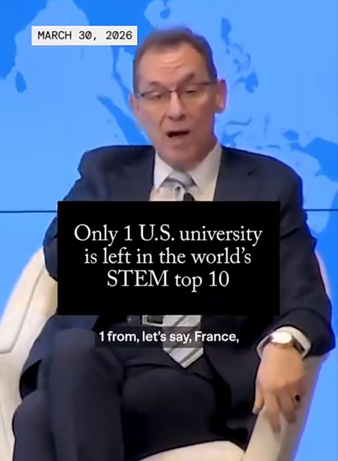 辉瑞公司CEO：五年前，世界排名前10的大学美国就有八所，而现在中国就占了8所了