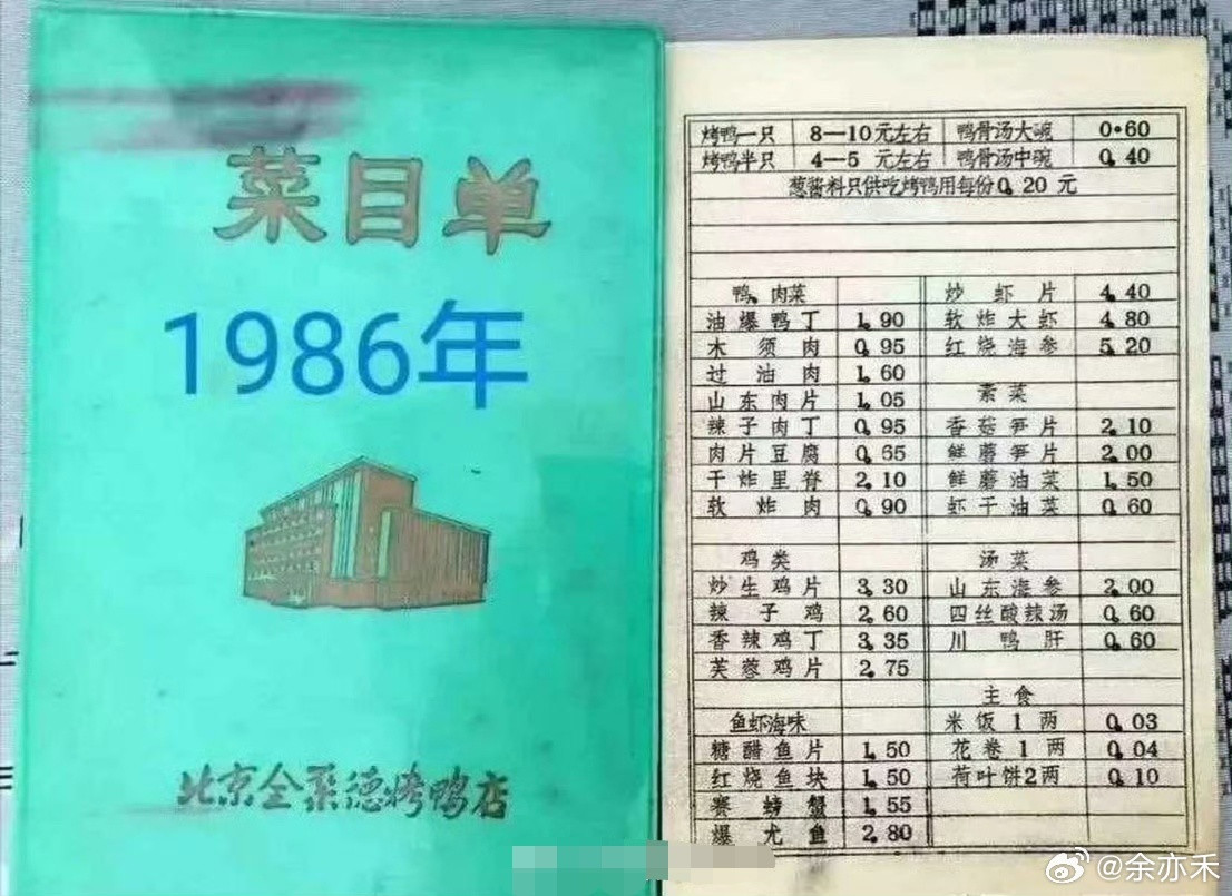 1986年北京全聚德菜单，那时候很多人没条件下馆子。