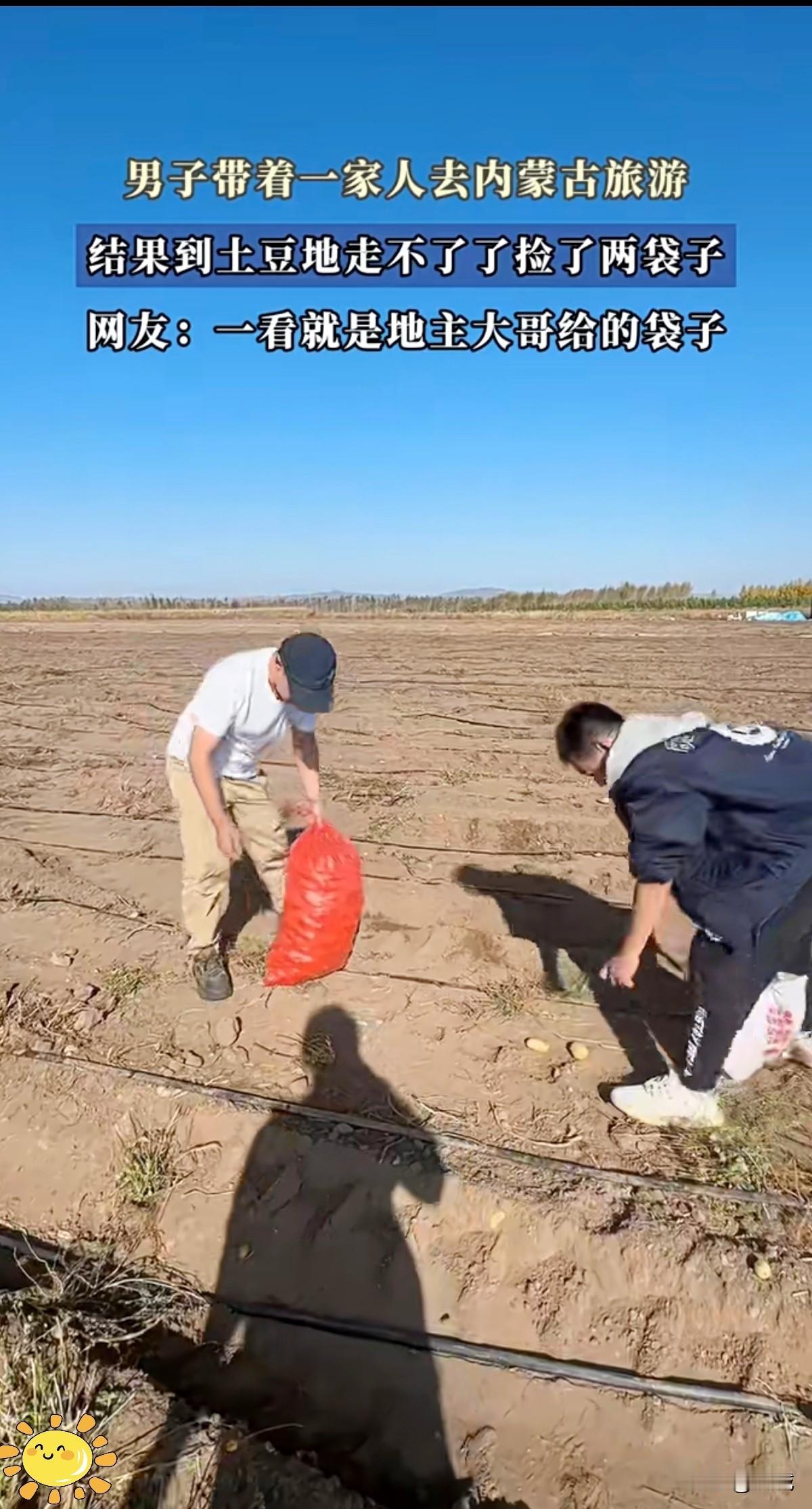 你见过“路边随便捡”的土豆田吗？内蒙古这家人旅行时撞见了神奇一幕——整片田地任人