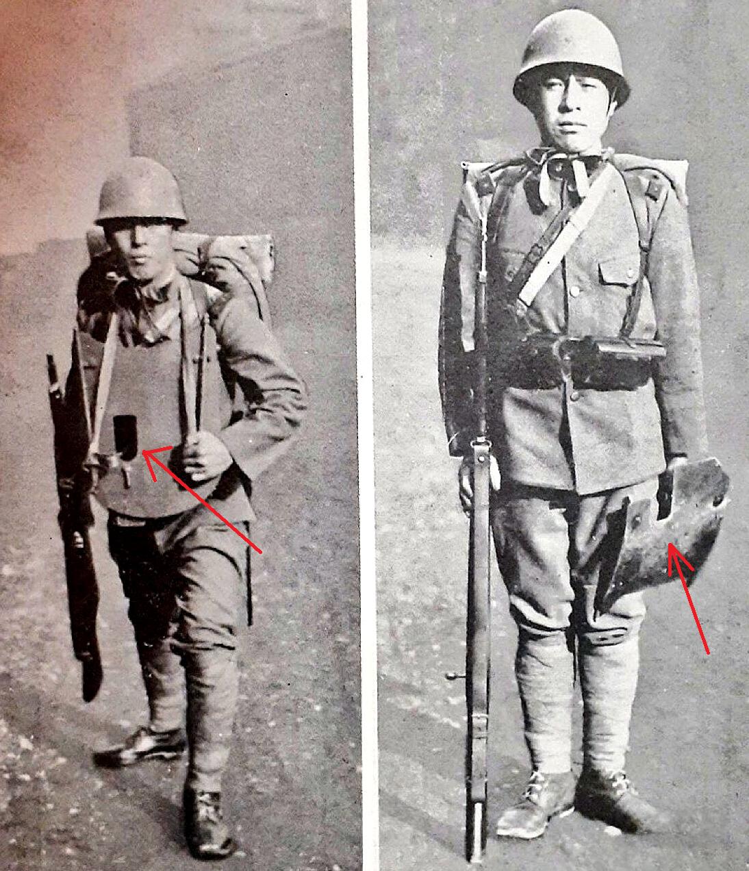 这是笔者看到的一张奇怪照片，两个日军士兵装备了两件奇怪的单兵装备。左边的日军士兵