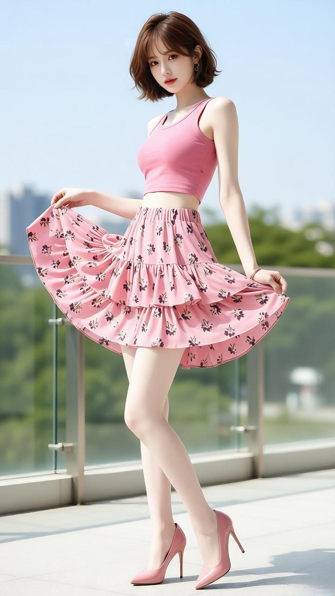 甜美粉色裙，夏日清新穿搭，少女感满满！🌸💗