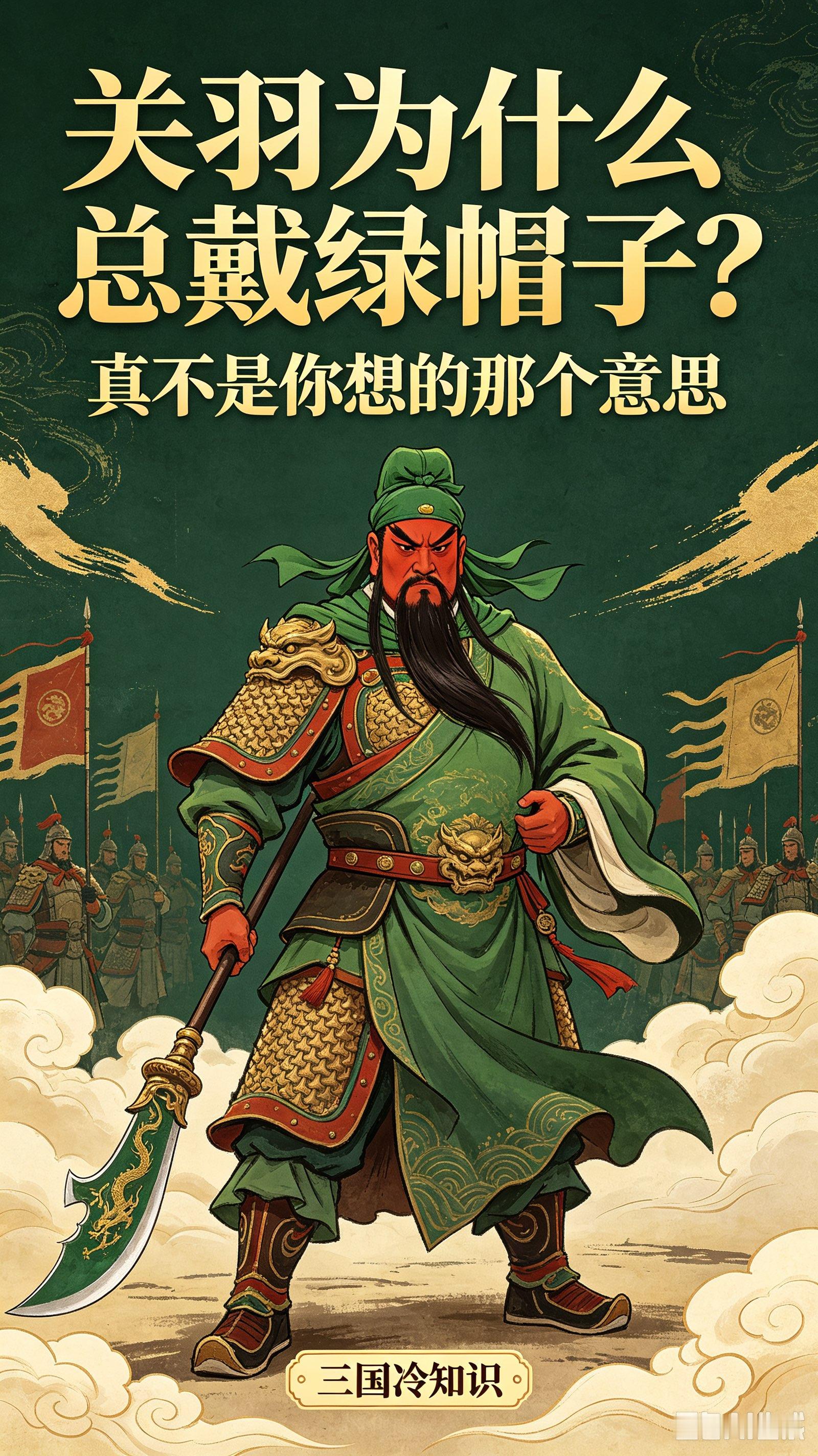 关羽为什么总戴着绿帽子？并不是为了好看，很多人都理解错了说起关羽，大家脑海里第一印象，就是红脸、长髯