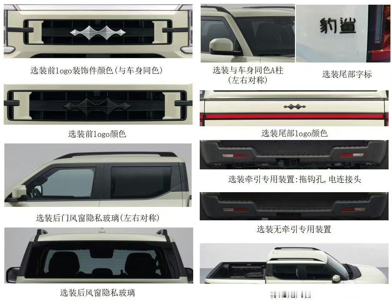 比亚迪新车，方程豹鲨鱼皮卡车身尺寸5457x1971x1925mm轴距326