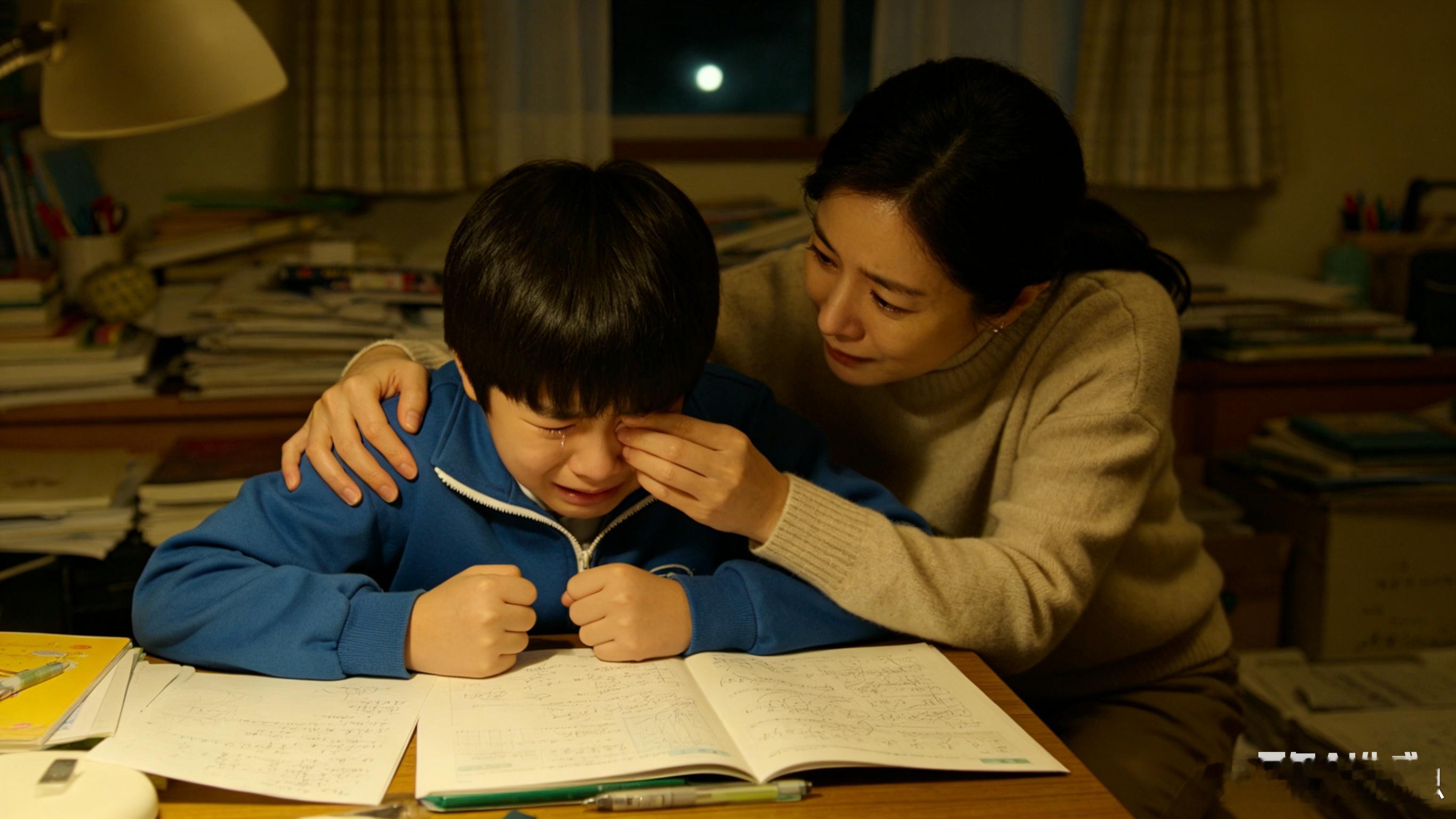 ADHD小孩写作业崩溃流泪获妈妈安慰深夜十点，ADHD男孩把作业本推到地上，妈妈